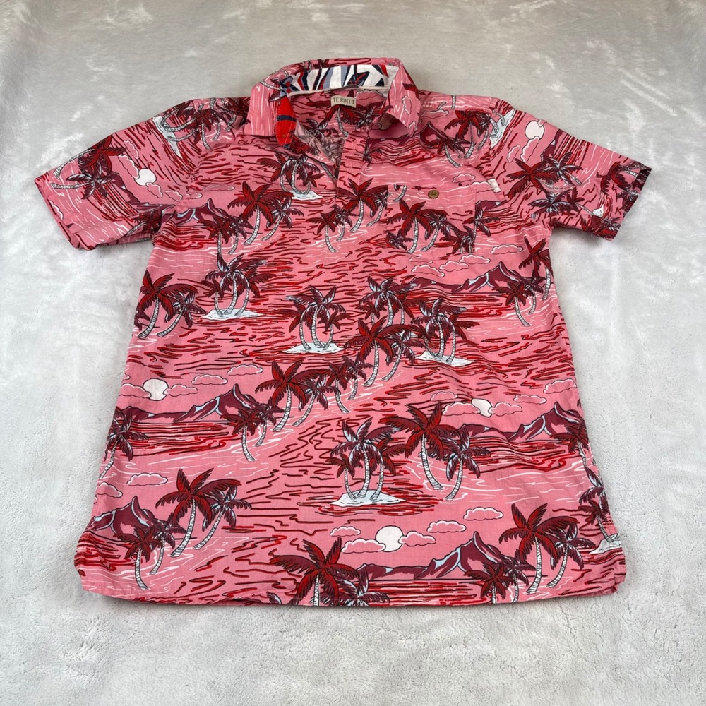TEXAITO Men's Pink Palm Tree Hawaiian Button Up Short Sleeve Shirt Medium - Picture 1 of 7